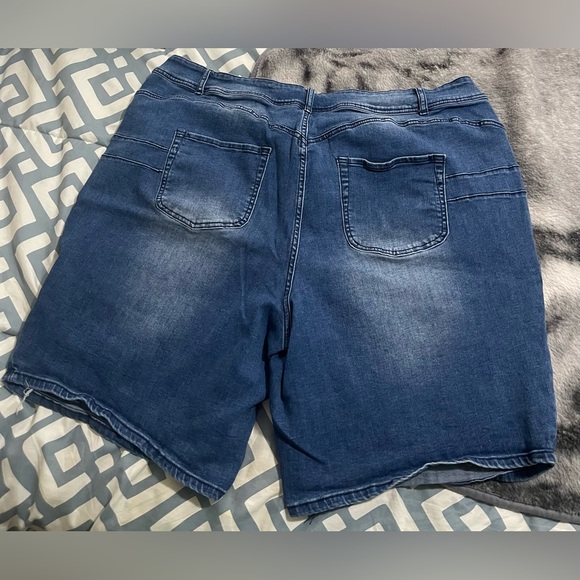 Ashley Stewart Distressed Blue Denim Shorts - Picture 2 of 3
